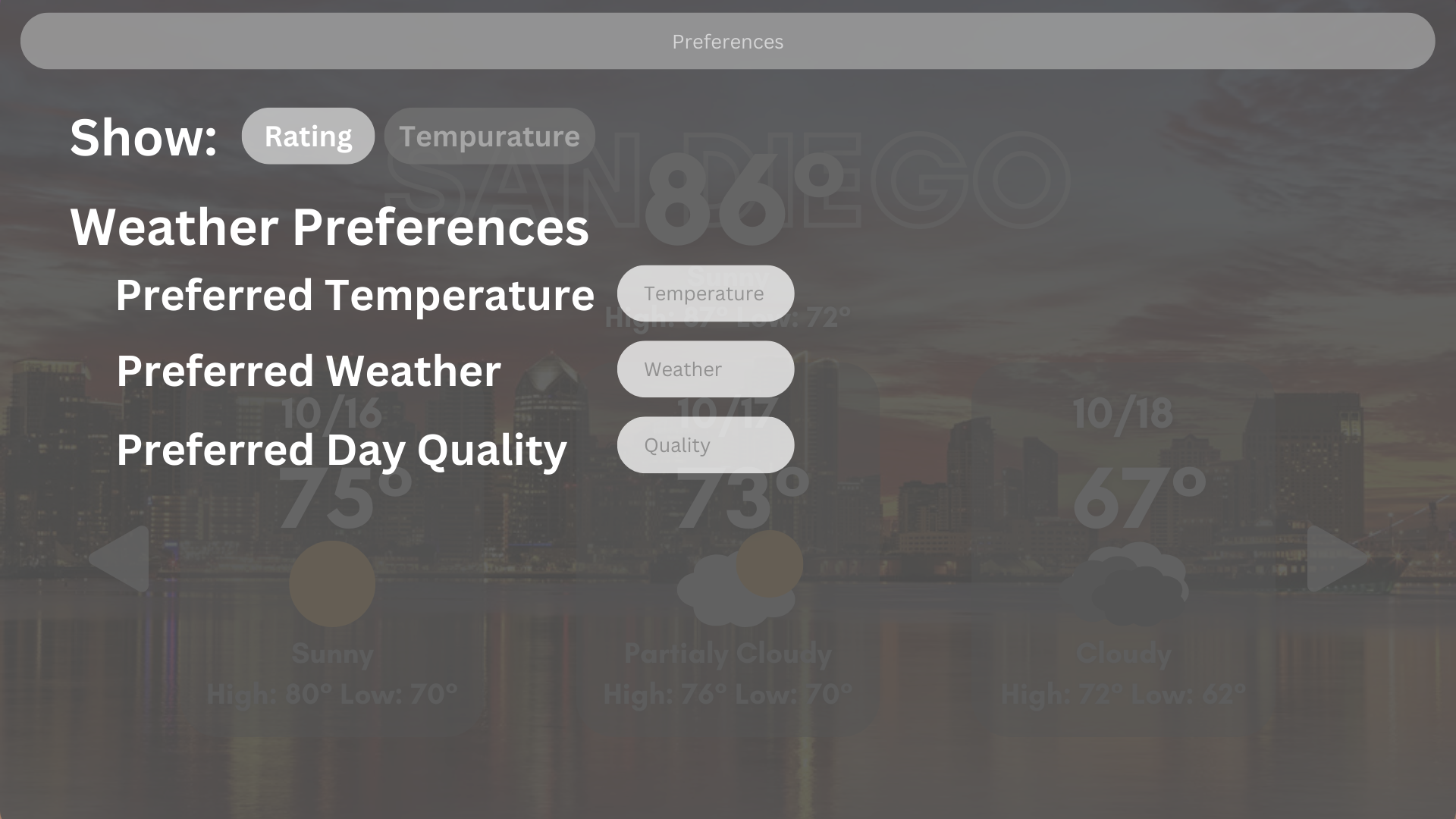 Preferences page